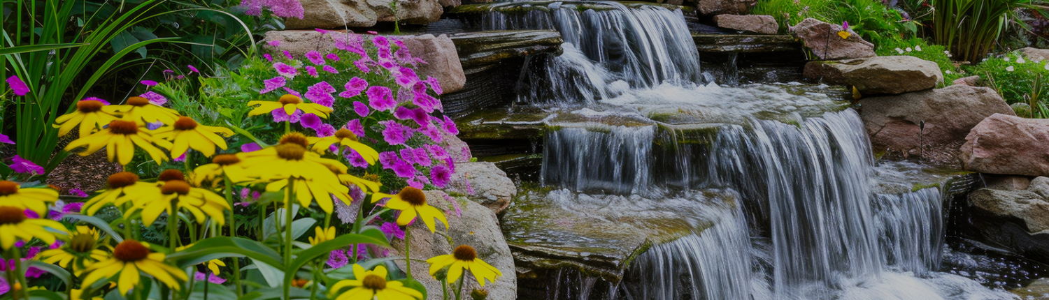 pond and waterfall in backyard landscape